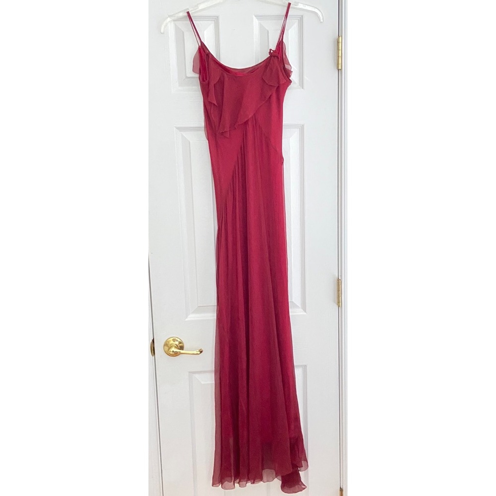 Max Studio Silk Maxi Dress S Y2K Special Edition Ruffle Chiffon Pink Red Fairy